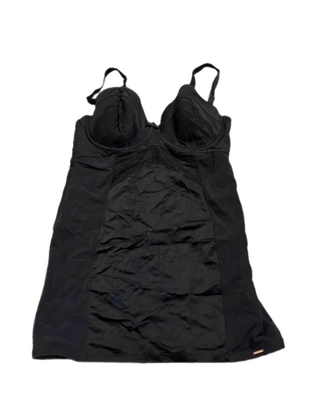 90s European Vintage Shapewear Slip Dress Lace Bustier (Black) Size 38D/L-XL